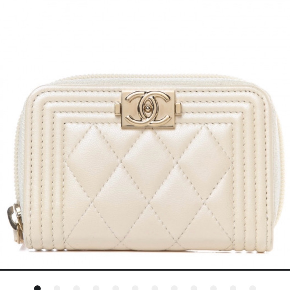 Chanel- Metallic Lambskin Quilted Boy Zip Coin Purse Wallet